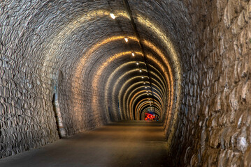 beautifully lit tunnel of Parenzana railway, Strunjan, Slovenia