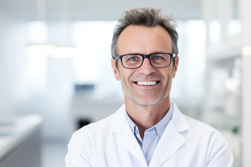 Fototapeta premium Portrait of a mature medical doctor smiling with folded arms.