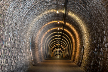 beautifully lit tunnel of Parenzana railway, Strunjan, Slovenia