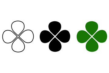 Good luck four leaf clover flat icon set. Green shamrock, cloverleaf, luck, clover symbols. Leaf collection. Clover card and clover print. Vector illustration