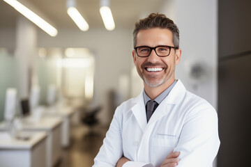 Obraz premium Portrait of a mature medical doctor smiling with folded arms.