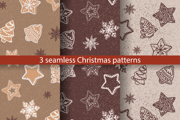 3 seamless christmas cookie pattern