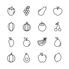 Set of Fruit icon for web app simple line design