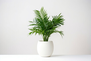 House Plants in White Pots on white Background: Bohemian Style Tropical Plant in Ceramic Pot. Plain Isolated on White Background.