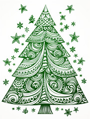 Watercolor Christmas Tree thin lines Clipart Illustration on a White Background