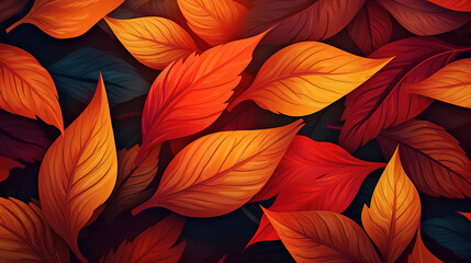 Colorful Autumn Leaves Texture: Yellow, Orange, and Red Watercolor Illustration Art in Vector Style. Ideal for Banner or Poster