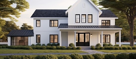 White contemporary farmhouse with curb appeal