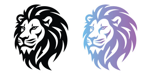Lion head logo, black and gradient, vector illustration isolated on white background 