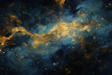 Blue and Gold Cosmic Nebula Formation - obrazy, fototapety, plakaty