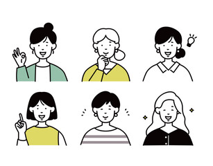 女性のアイコンセットポジティブな表情