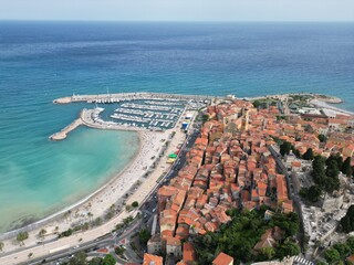 Fototapeta premium Menton town on French Riviera&nbsp;Aerial Drone high angle