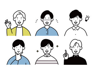 Fototapeta premium 男性のアイコンセットポジティブな表情