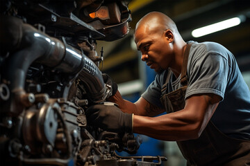 Professional male mechanic repairs working in workshop