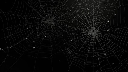 Bright Spider Web On Dark Black Background