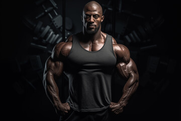 Fototapeta na wymiar Strong handsome sportsman with muscular body at gym portrait. Generative AI