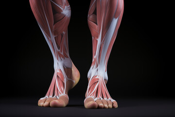 Human leg and feet muscle anatomy front view position. Generative AI - obrazy, fototapety, plakaty