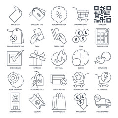 Discount icon set, Included icons as Price Tag, Early Bird, Shopping Bag, Credit Card and more symbols collection, logo isolated vector illustration