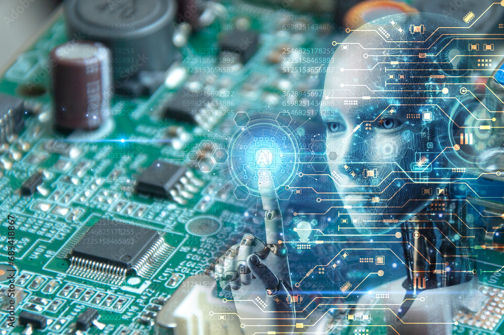 Poster the concept of developing artificial intelligence and developing the world into the future,industry 