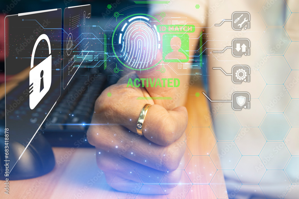 Poster cybersecurity concept, user privacy security and encryption, secure internet access future technolog