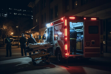 Team of EMS paramedics arrived to hospital at night. Generative AI