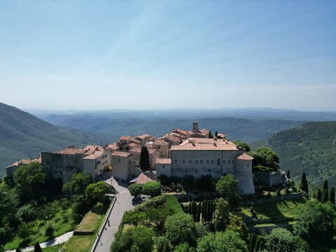 Gourdon Hilltop village France drone, aerial