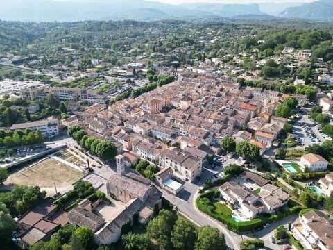 Fototapeta Valbonne town  centre southeast Provence France drone,aerial