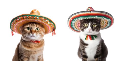 Fotobehang Set of Celebratory Cat with a Mexican Sombrero at a Mexican Hat Party, Isolated on Transparent Background, PNG  © Only Best PNG's