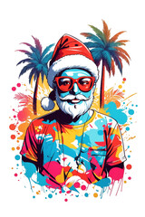graphics of Santa Claus on a tropical vacation in Hawaii