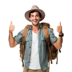 Male tourist smiling happily on transparent background PNG