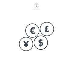 Coin Dollar, Euro, Pound, or Yen Icon symbol vector illustration isolated on white background
