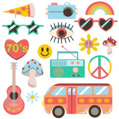 hippie retro seventies style stickers 