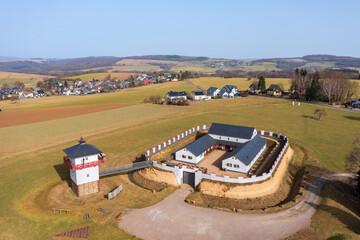 Bird's eye view of the replica of the Limes fort in Pohl/Germany in the Taunus