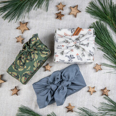 Geschenke nachhaltig in Stoff verpacken, Verpackung &ouml;kologisch, Weihnachten, Furoshiki