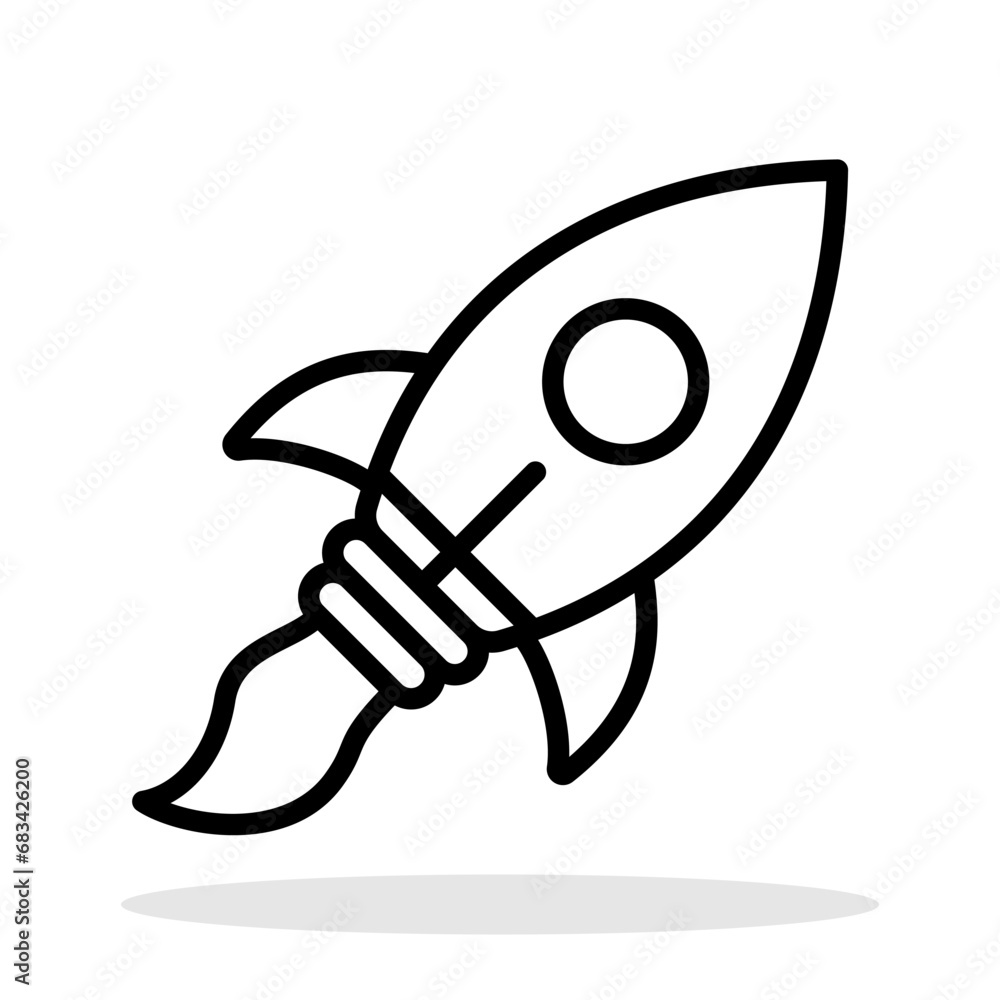 Poster rocket linear icon. business start up symbol. launch spaceship.