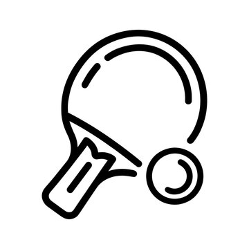Tennis racket icon. Line art of a table tennis racket and ball.