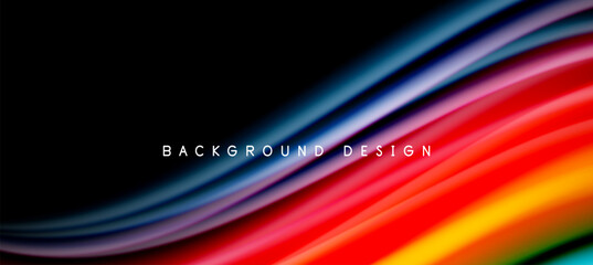 Rainbow color wave lines on black. Techno or business abstract background for posters, covers, banners, brochures, websites