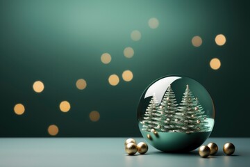 Happy New Year and Christmas holiday concept. beautiful green New Year decorations on blurred background. Copy space.