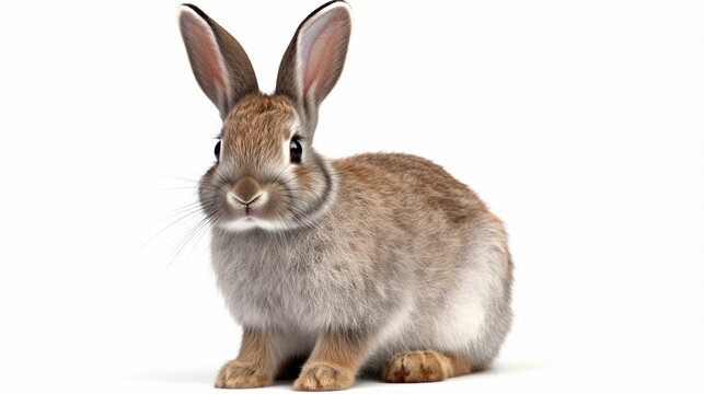 bunny or rabbit on a white background. Close-up of a cute rabbit in a white scene Turn generative ai
