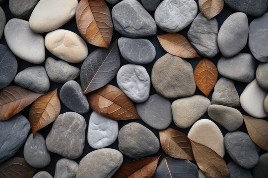 A collection of rocks and leaves stacked on top of each other. This versatile image can be used to depict nature, balance, stability, and harmony.