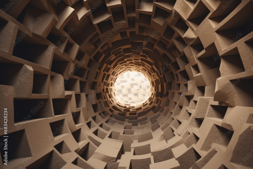 Poster a captivating image of a spiral shaped structure with a mesmerizing light in the center. this pictur