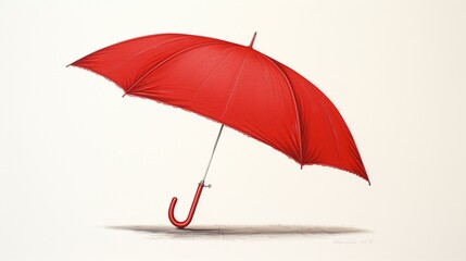 A classic red umbrella, opened to its full glory, its vibrant hue standing out beautifully against a spotless white surface.