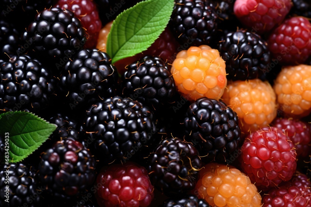 Poster a close-up view of a bunch of berries. this image can be used to showcase the vibrant colors and tex