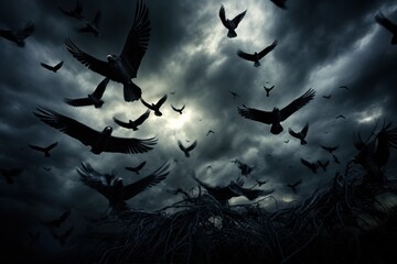 a cloud of crows photograph, photography, professional quality --ar 3:2 --v 5.2 Job ID: 287b2dad-6a67-46f7-b53a-536661a848df