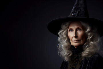 photorealistic studio portrait of a mature witch on black background. ai generative