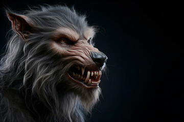 Naklejka premium photorealistic studio portrait of a werewolf on black background. ai generative