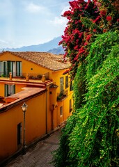 Beautiful alley in Salerno with a view of the Amalfi Coast 