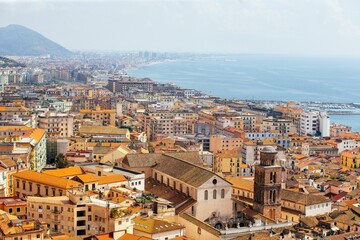 View of the city of Salerno on the Amalfi Coast in the sunshine 