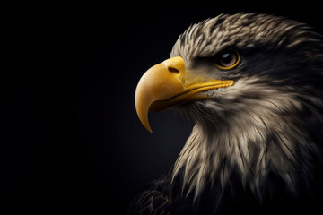 Obraz premium portrait of a eagle isolated on black background with copy space. ai generative