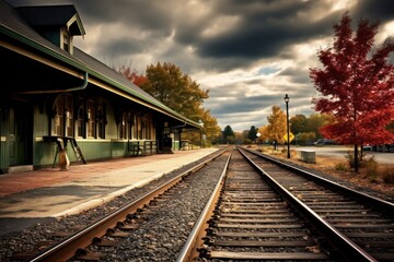 Fototapeta na wymiar a train station photograph, photography, professional quality --ar 3:2 --v 5.2 Job ID: efde5fd1-8beb-4f2b-b680-50cbf16fd383