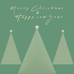 Simple Geometric Christmas Tree Illustration. Modern Luxury Christmas Cards with Merry Christmas